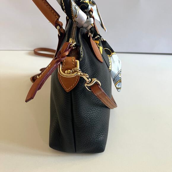DOONEY & BOURKE Dillen Satchel, Black and Brown Leather Crossbody, + Bag Scarf! - Picture 7 of 15